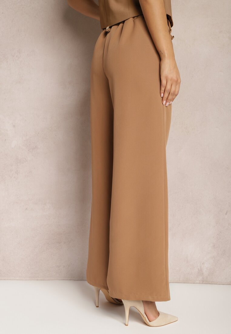 lily rose Pantaloni evazați maro eleganți cu clape decorative la talie Nattas
