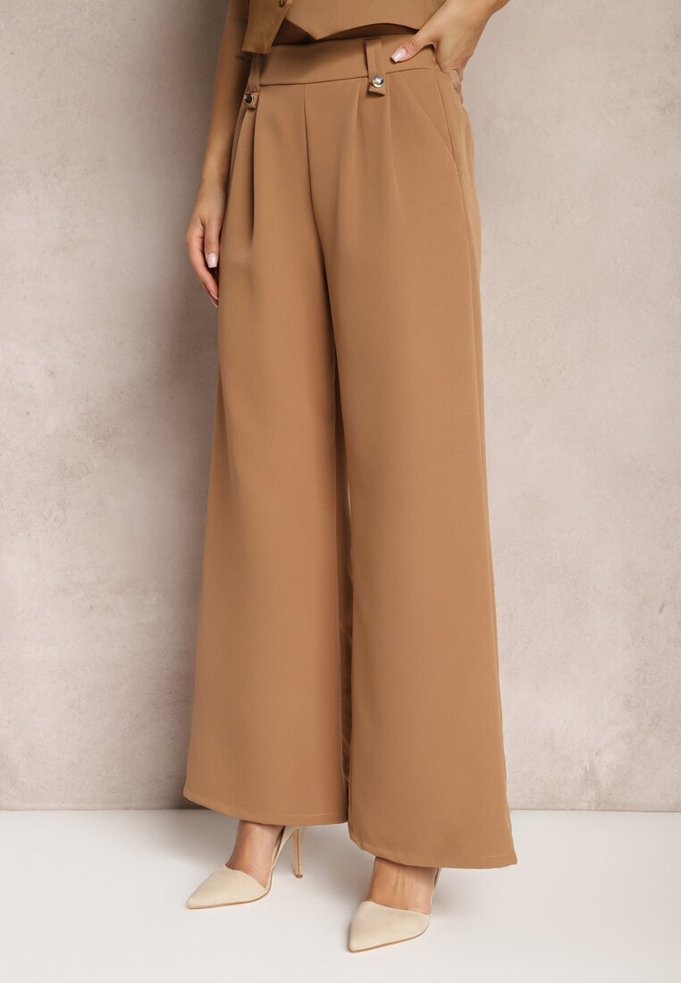 lily rose Pantaloni evazați maro eleganți cu clape decorative la talie Nattas
