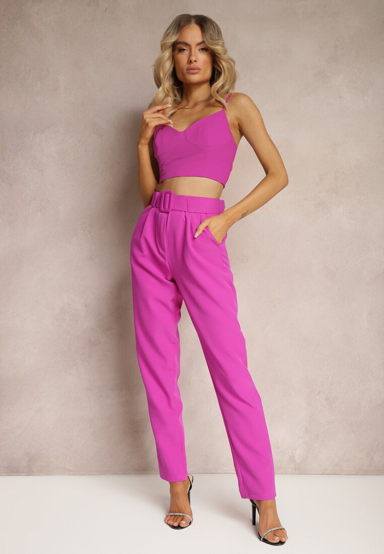 lily rose Pantaloni fuchsia de costum cu curea Samyah