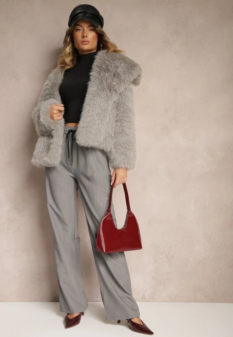 lily rose Pantaloni Gri închis Clasici cu elastic în talie și șnur Celarstia