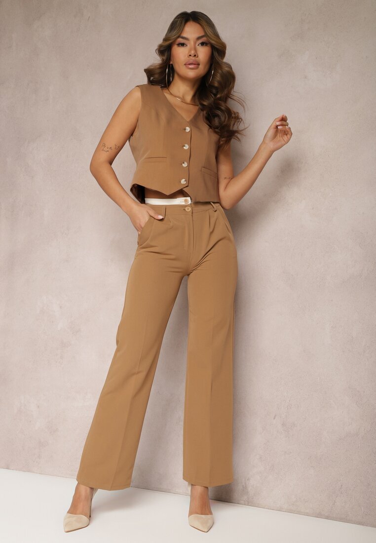 lily rose Pantaloni Maro deschis de costum Talie înaltă cu Cusături Variola
