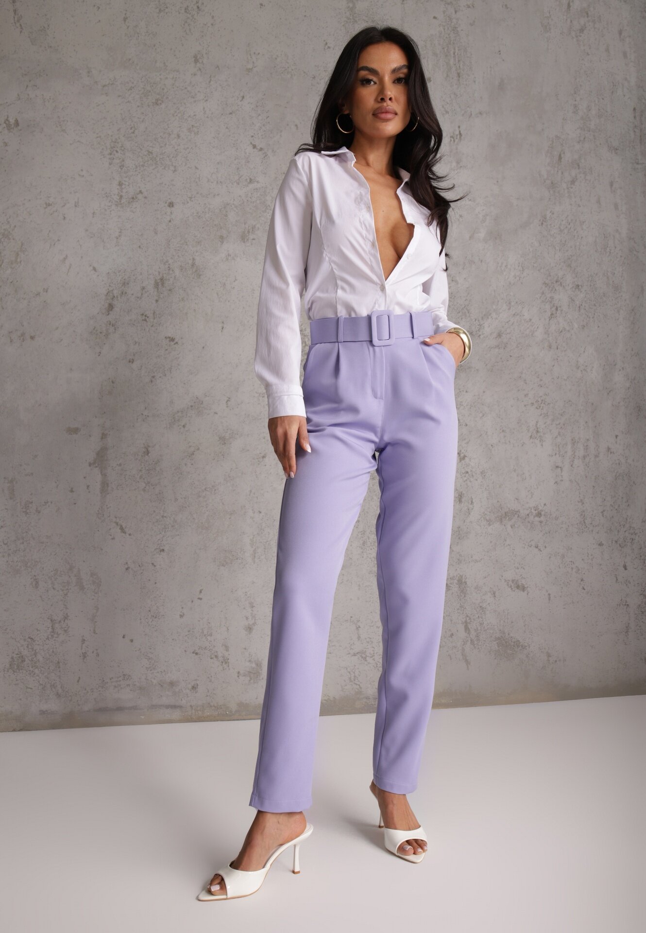 lily rose Pantaloni Mov De Costum High Waist cu Centură Wenus