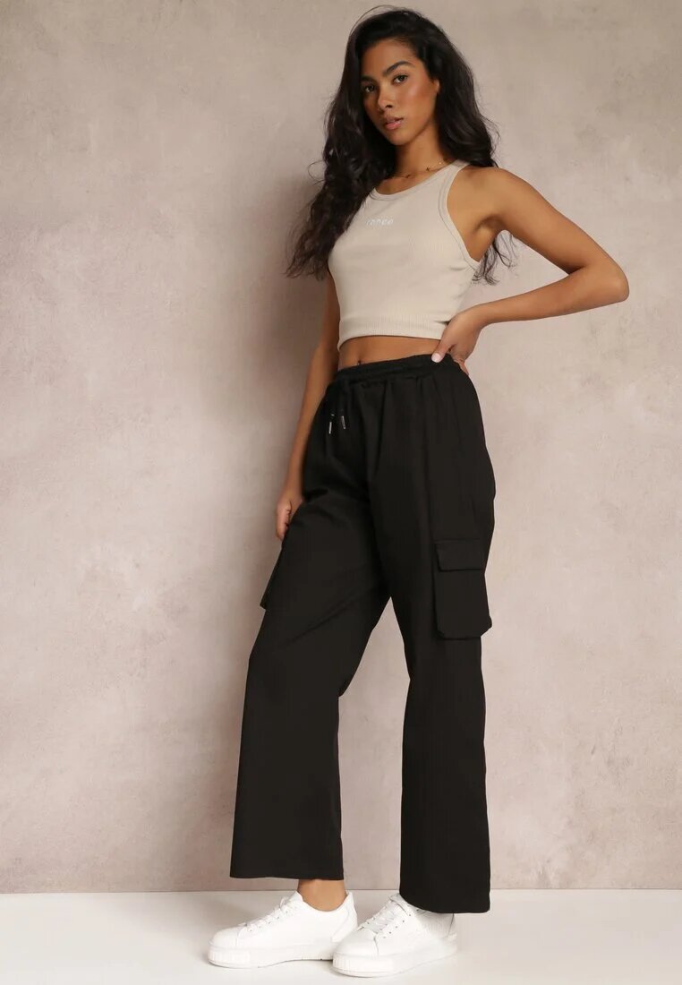 lily rose Pantaloni Negri Cargo cu Picioare Largi și Elastic în Talie Zael