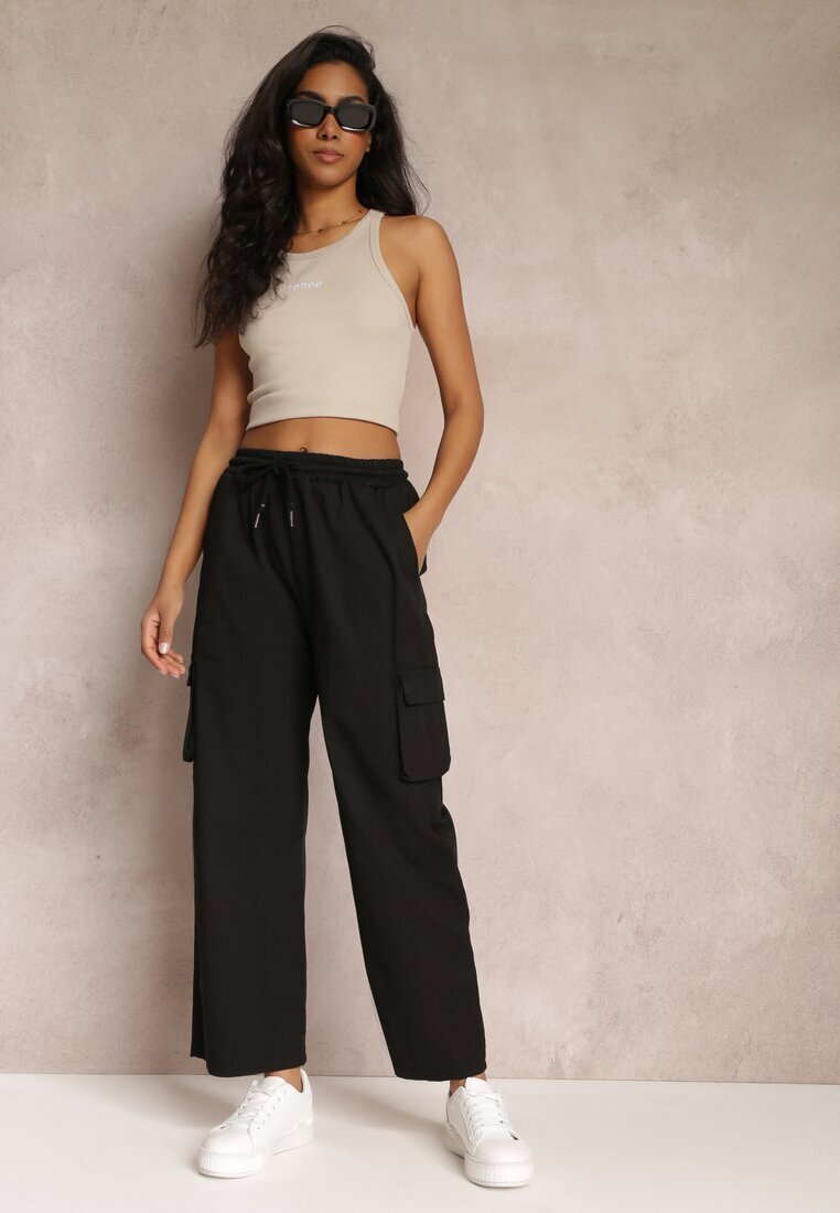 lily rose Pantaloni Negri Cargo cu Picioare Largi și Elastic în Talie Zael