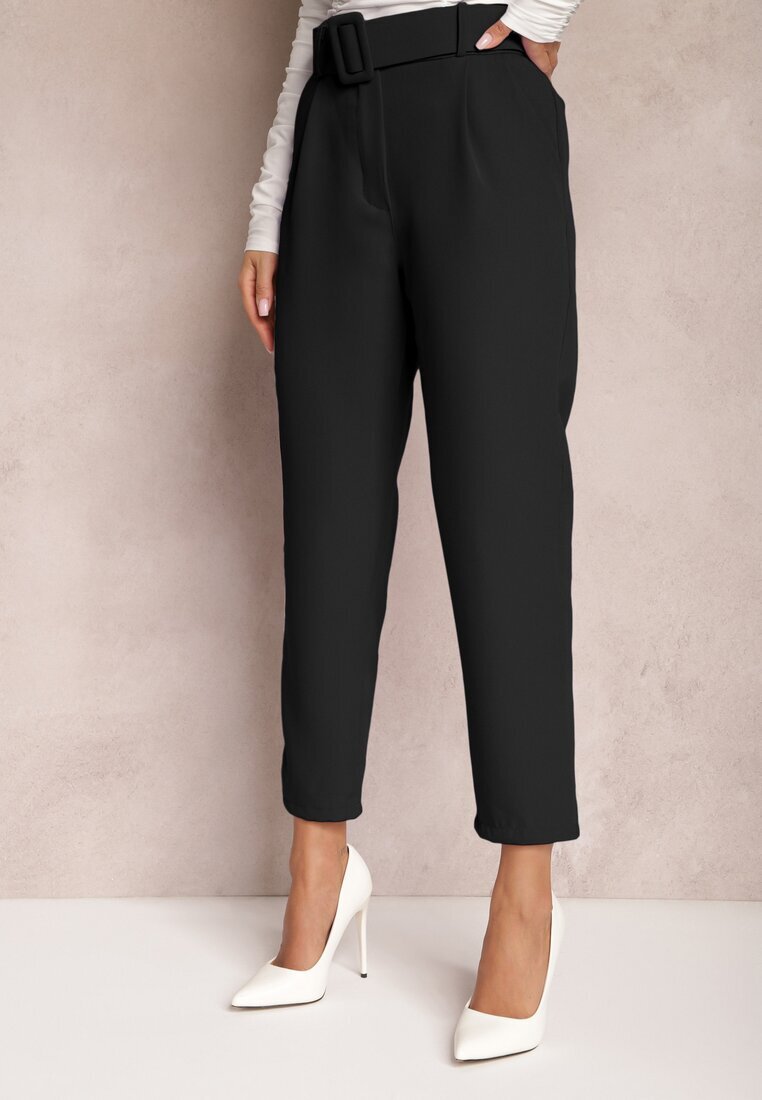 lily rose Pantaloni Negri De Costum Talie Înaltă Cu Centură Wenus