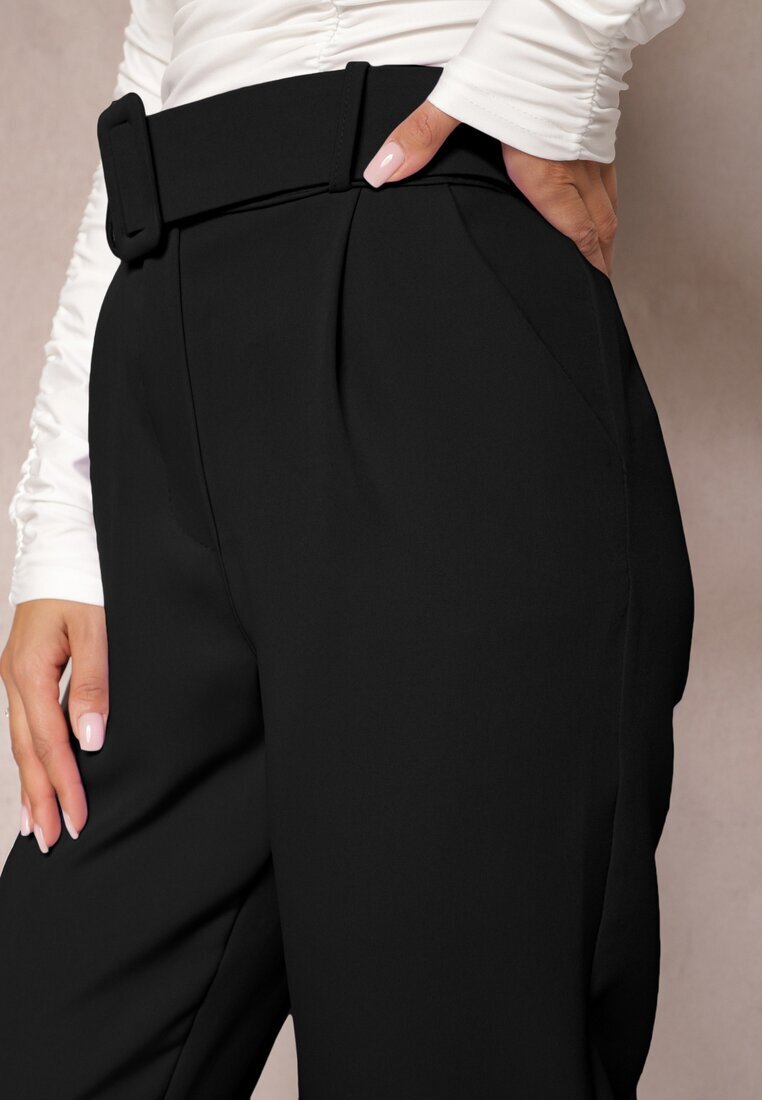 lily rose Pantaloni Negri De Costum Talie Înaltă Cu Centură Wenus