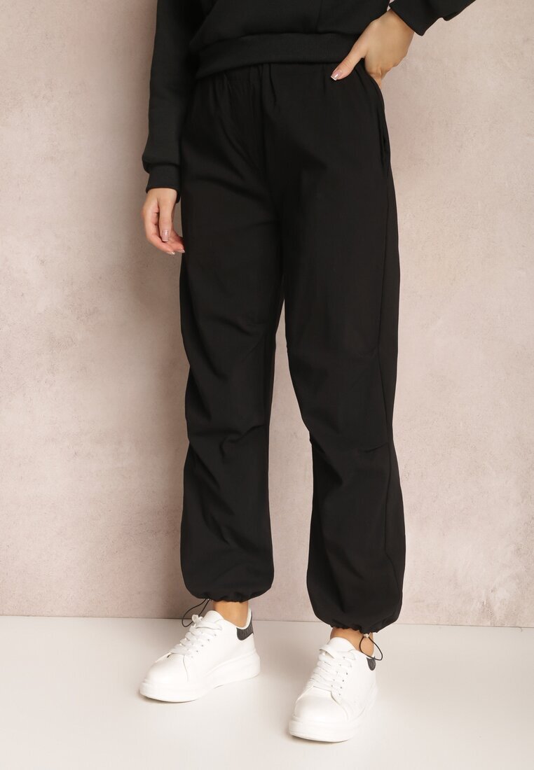 lily rose Pantaloni Negri din Bumbac cu elastic încrețit în talie Magu