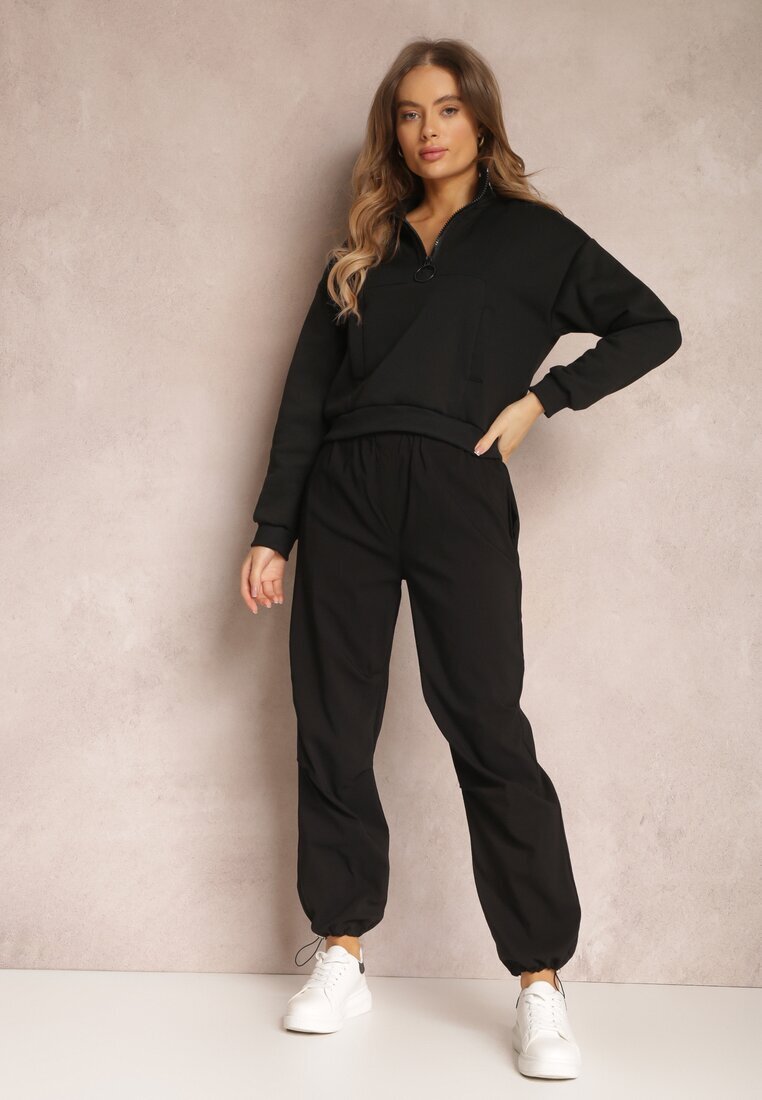 lily rose Pantaloni Negri din Bumbac cu elastic încrețit în talie Magu