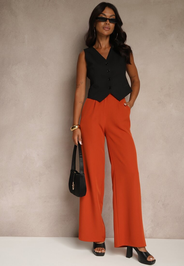 lily rose Pantaloni Portocalii Ample Talie Înaltă cu Elastic în Talie Eternel