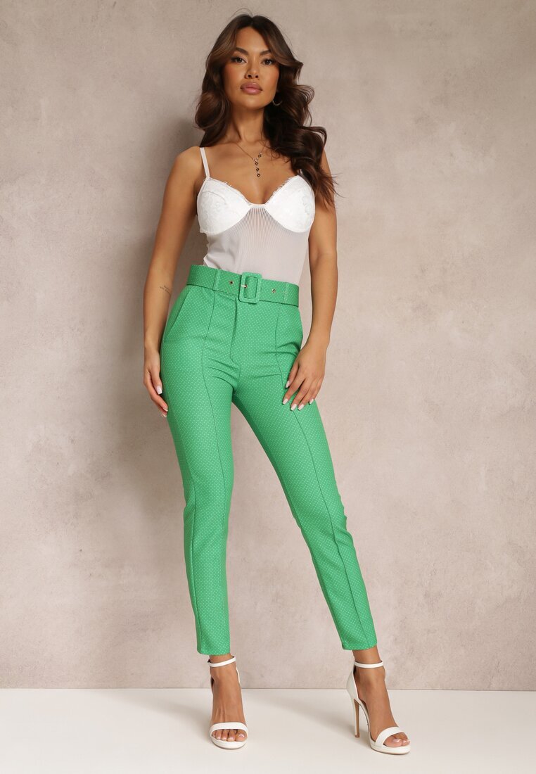 lily rose Pantaloni Verzi Din Material cu talie înaltă și curea Pylisa