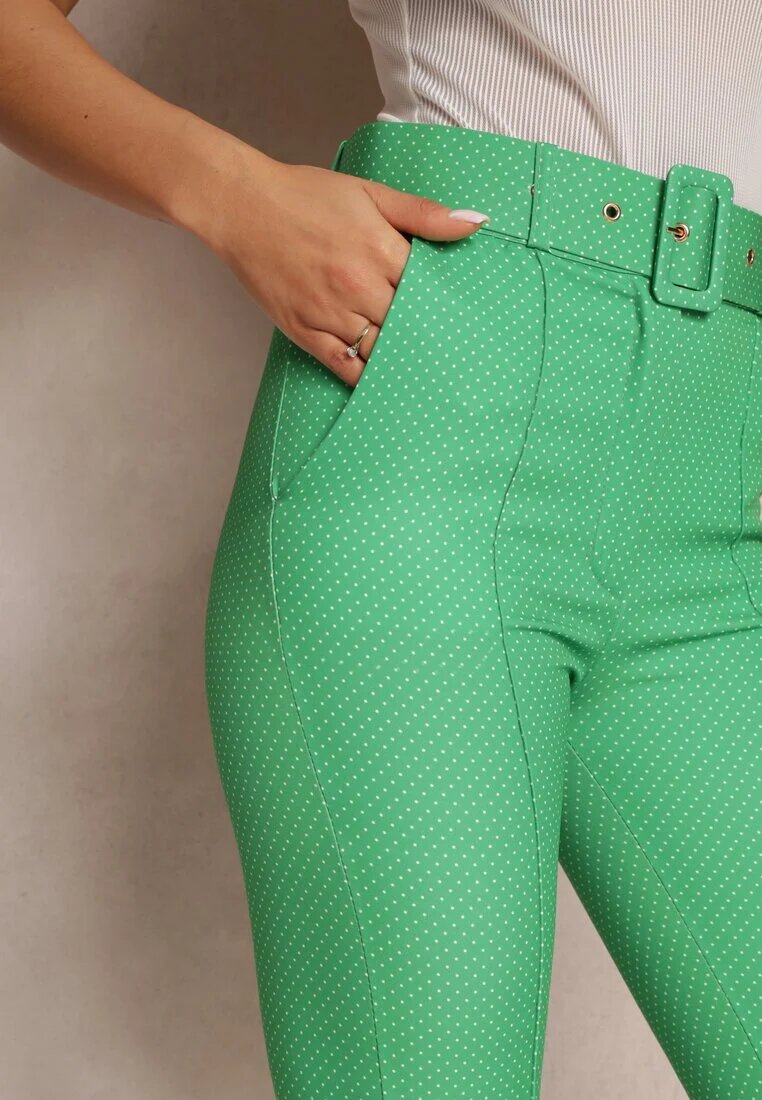 lily rose Pantaloni Verzi Din Material cu talie înaltă și curea Pylisa