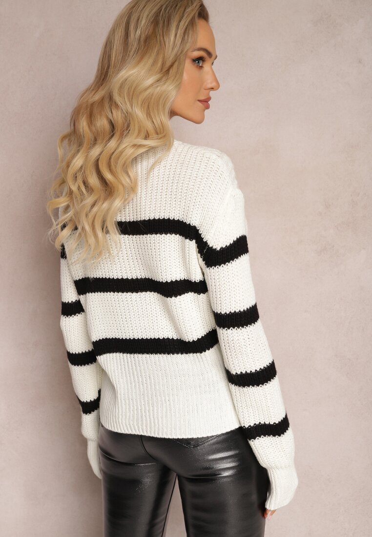 lily rose Pulover Alb Elastic în Dungi cu Decolteu Rotund Lillana
