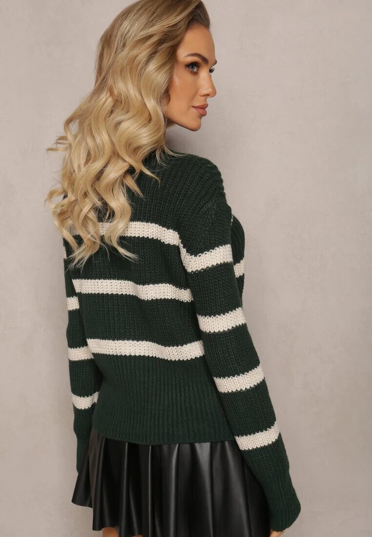 lily rose Pulover Elastic Verde închis în dungi cu decolteu rotund Lillana