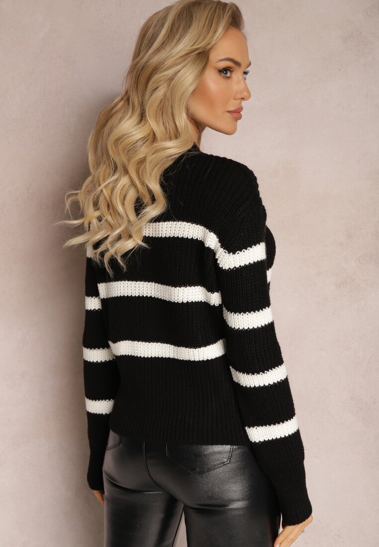 lily rose Pulover Negru Elastic cu Dungi cu Decolteu Rotund Lillana