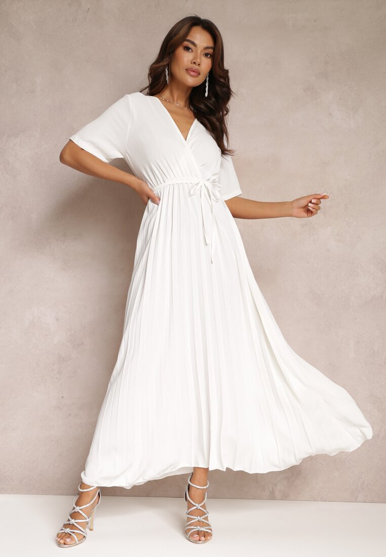 lily rose Rochie Albă Cloș Plisată cu curea legată Eilemona
