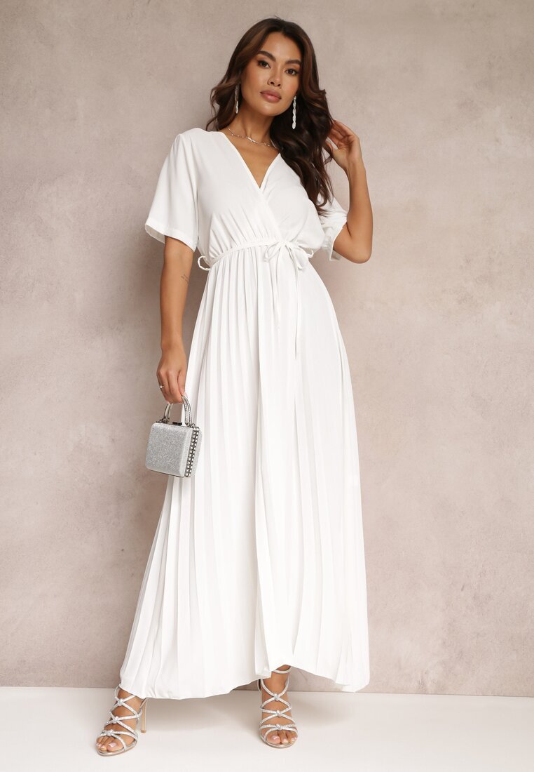 lily rose Rochie Albă Cloș Plisată cu curea legată Eilemona