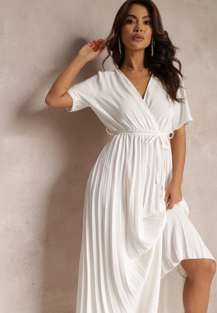 lily rose Rochie Albă Cloș Plisată cu curea legată Eilemona