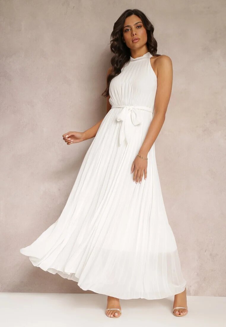 lily rose Rochie Albă Maxi fără mâneci cu elastic în talie din țesătură plisată Pesstia