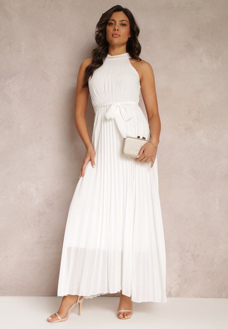 lily rose Rochie Albă Maxi fără mâneci cu elastic în talie din țesătură plisată Pesstia