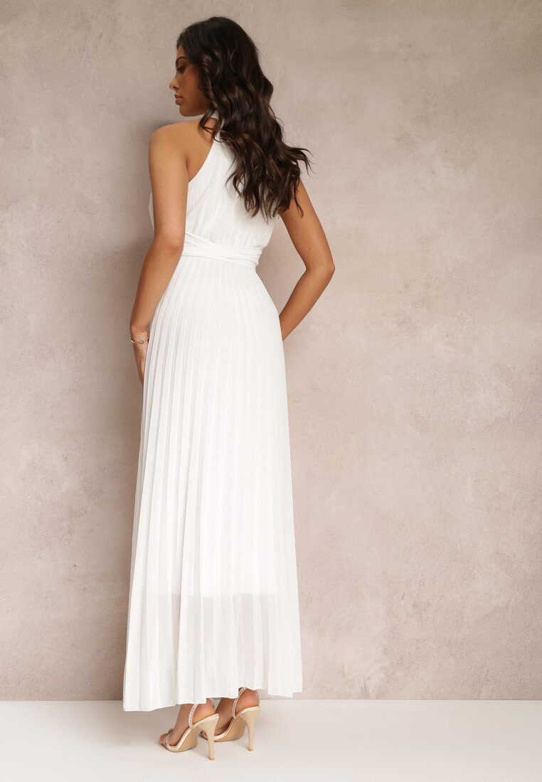 lily rose Rochie Albă Maxi fără mâneci cu elastic în talie din țesătură plisată Pesstia