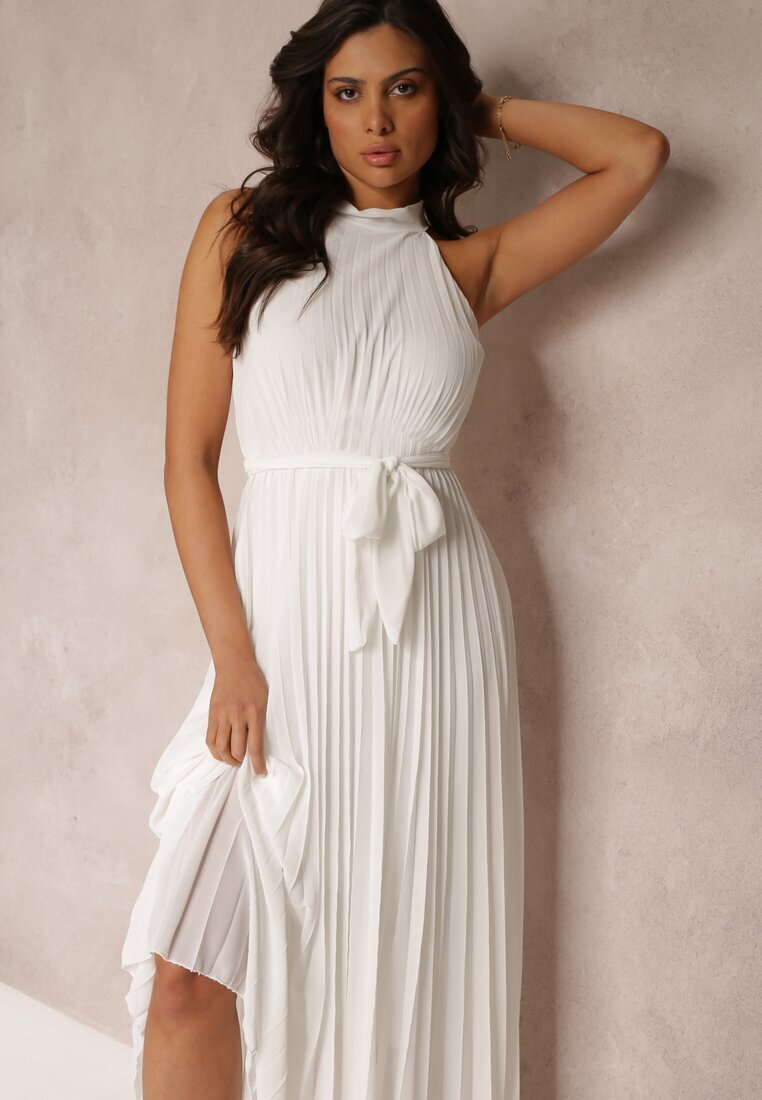 lily rose Rochie Albă Maxi fără mâneci cu elastic în talie din țesătură plisată Pesstia