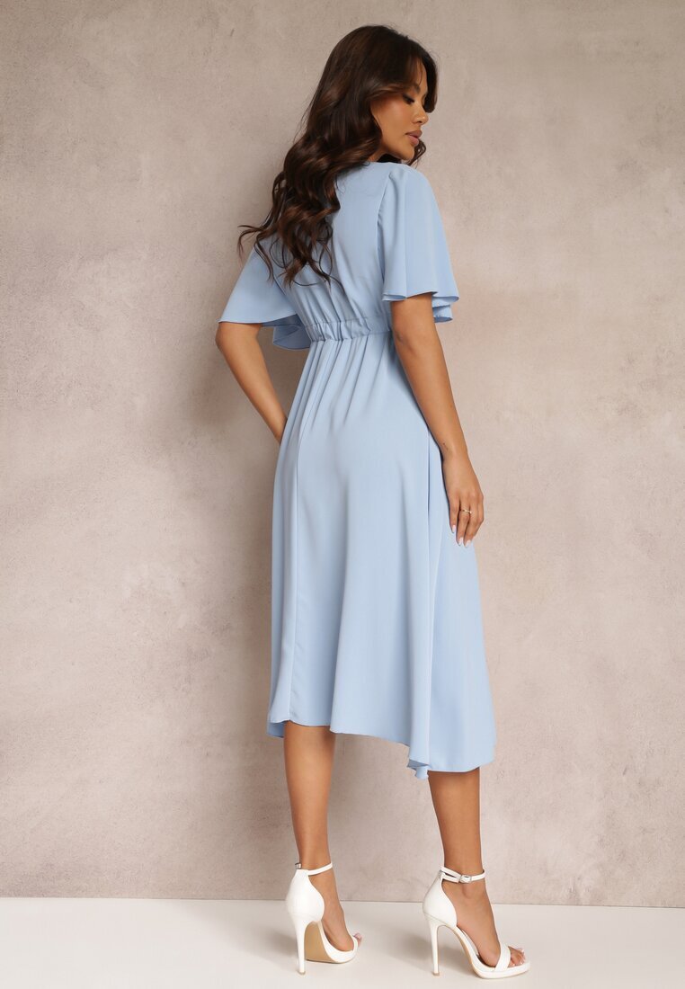 lily rose Rochie Albastră cu Elastic în Talie Mânecă Scurtă și Decolteu Plic Kelila