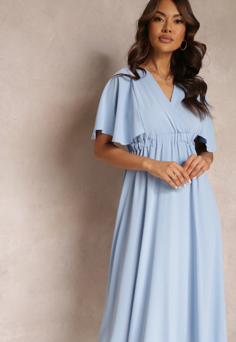 lily rose Rochie Albastră cu Elastic în Talie Mânecă Scurtă și Decolteu Plic Kelila