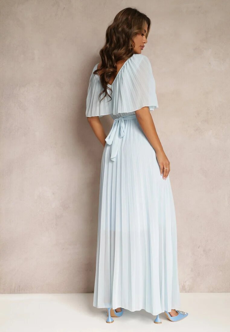 lily rose Rochie Albastru deschis Plisată cu elastic în talie cu volan la decolteu Drenia