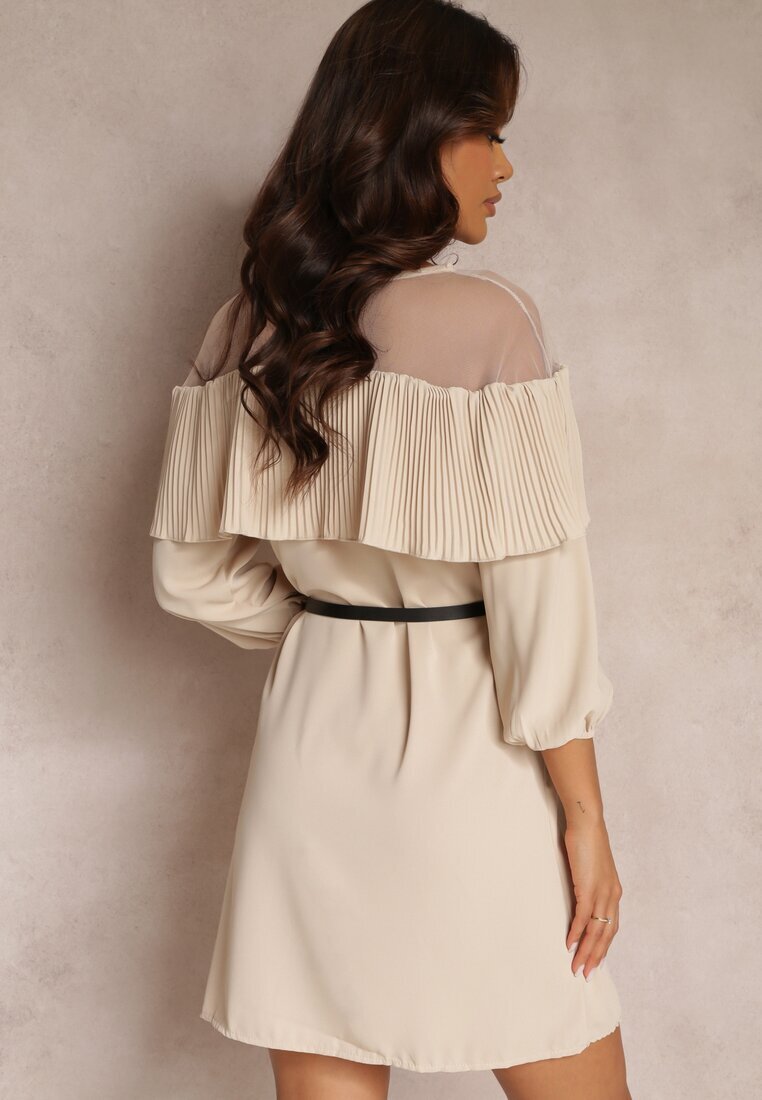 lily rose Rochie Bej cu Decolteu Decorativ cu Volan și Curea Inclusă Loretia