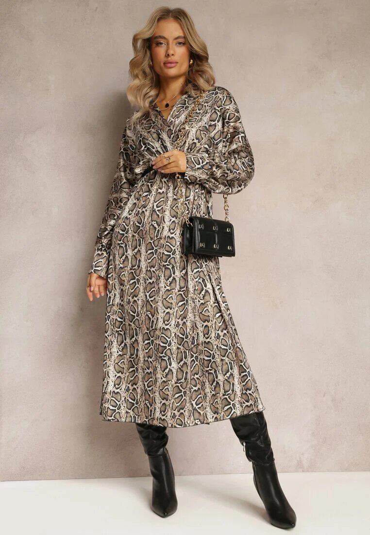 lily rose Rochie bej deschis cu imprimeu leopard cu decolteu petrecut Balme