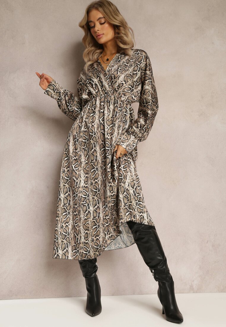 lily rose Rochie bej deschis cu imprimeu leopard cu decolteu petrecut Balme