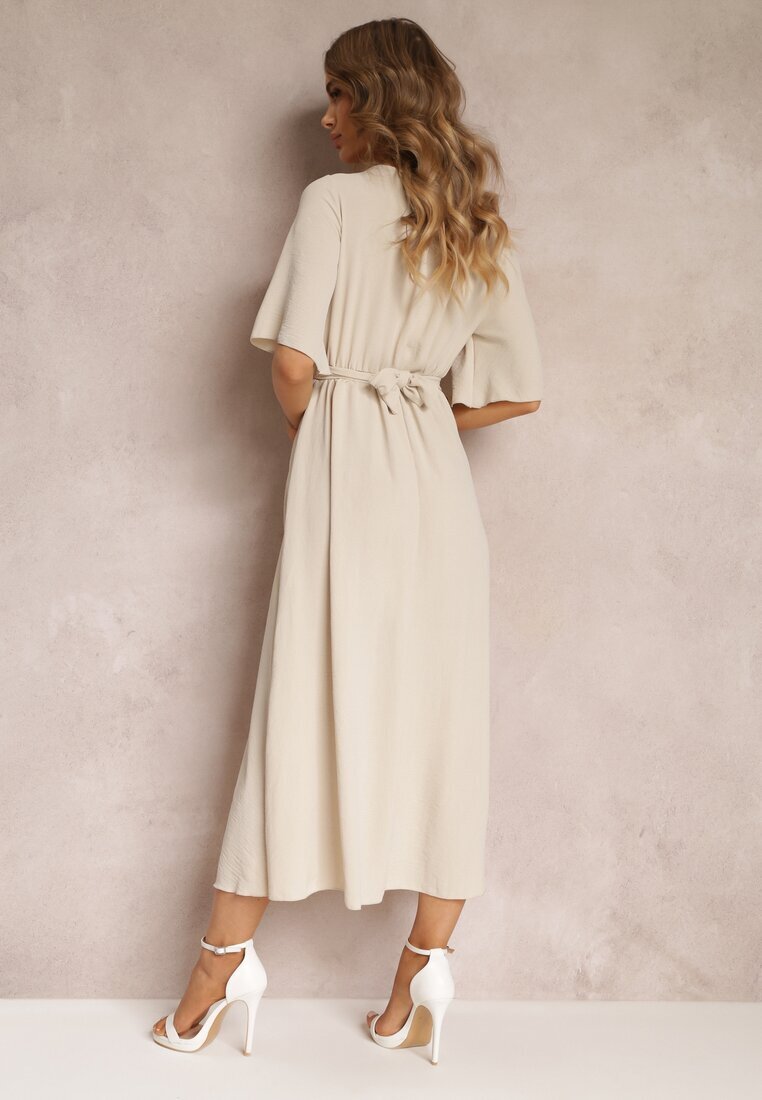 lily rose Rochie bej evazată maxi cu mânecă largă și elastic în talie Sador