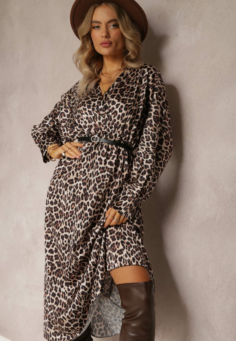 lily rose Rochie Bej-Maro cu imprimeu leopard cu decolteu petrecut Balme