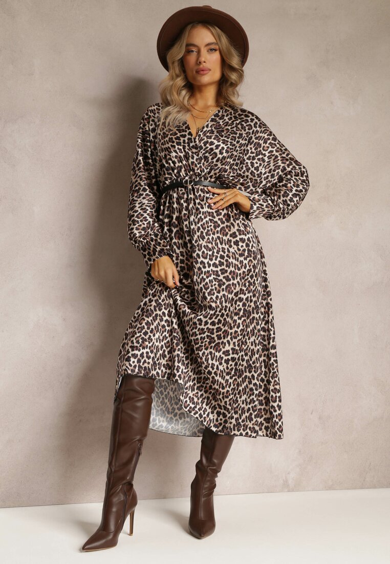 lily rose Rochie Bej-Maro cu imprimeu leopard cu decolteu petrecut Balme