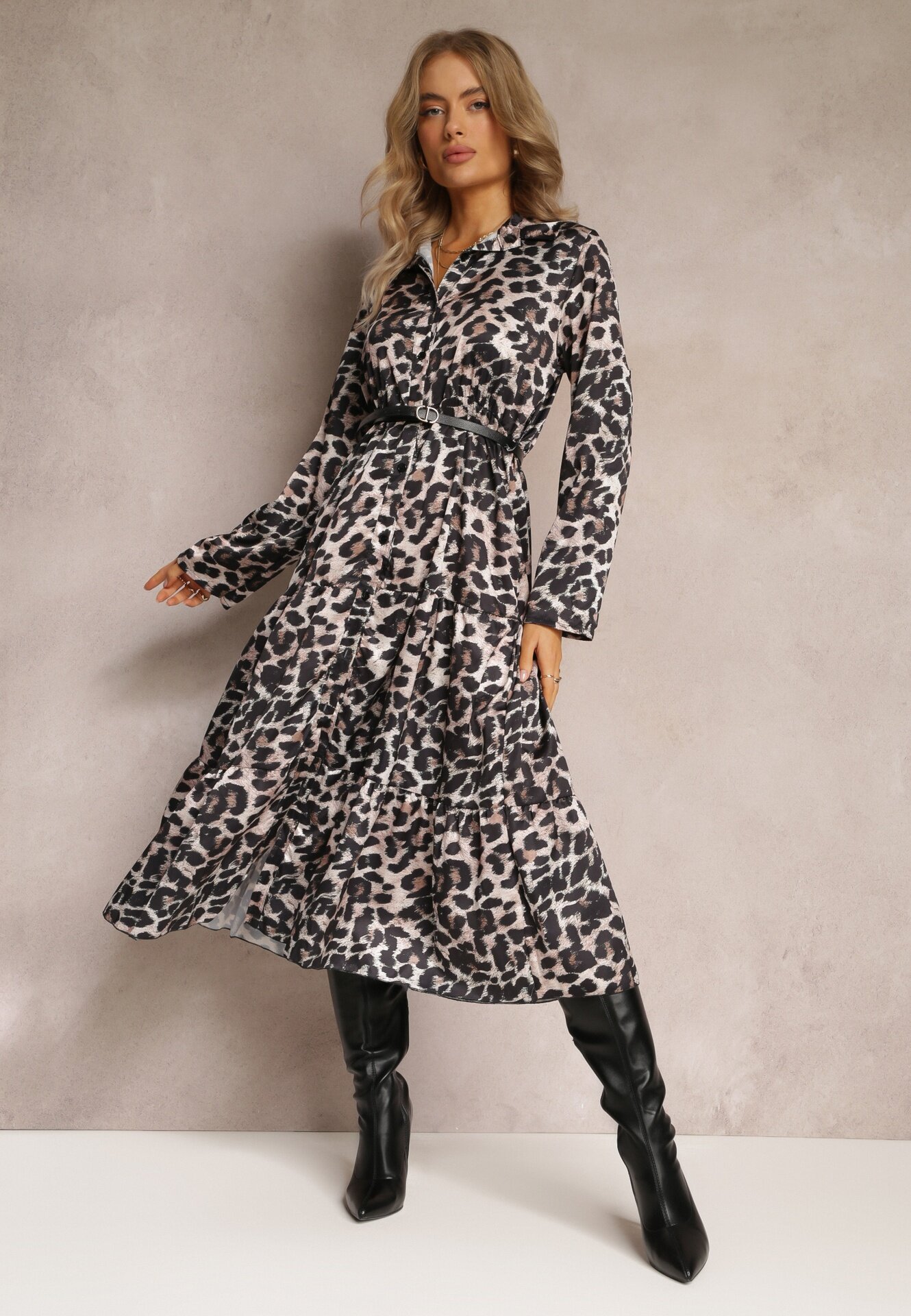 lily rose Rochie Bej-Maro leopard cu curea Antibrote