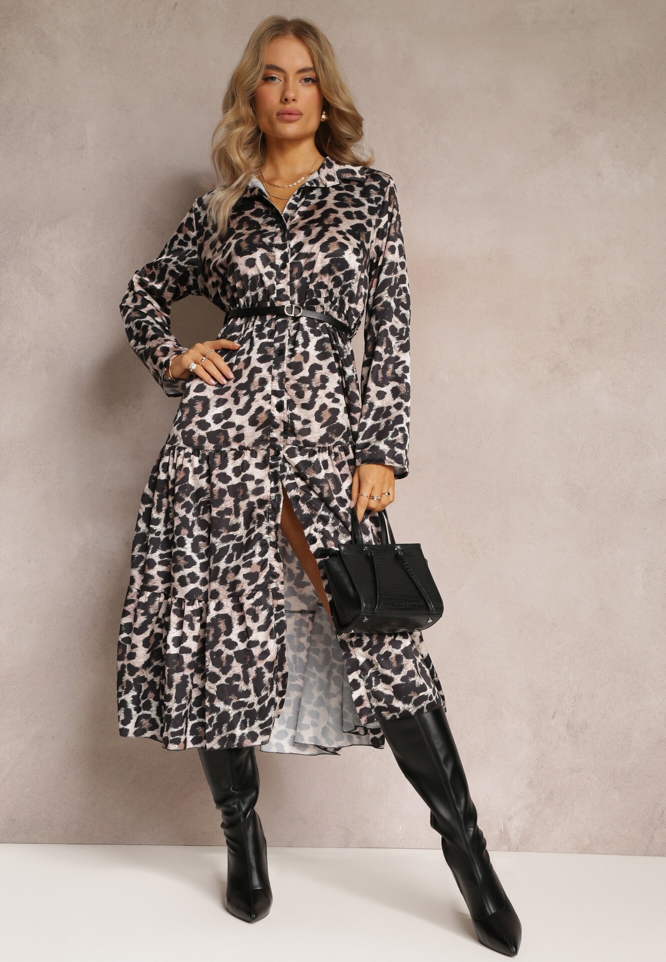 lily rose Rochie Bej-Maro leopard cu curea Antibrote