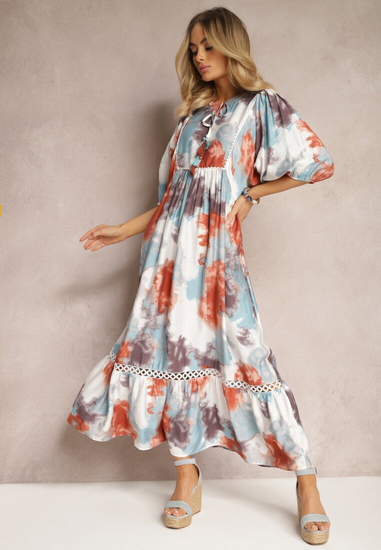 lily rose Rochie Bej Stil Boho cu mânecă scurtă cu volane și mânecă 3/4 Valendra