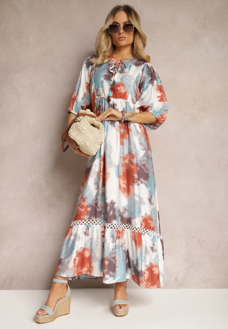 lily rose Rochie Bej Stil Boho cu mânecă scurtă cu volane și mânecă 3/4 Valendra