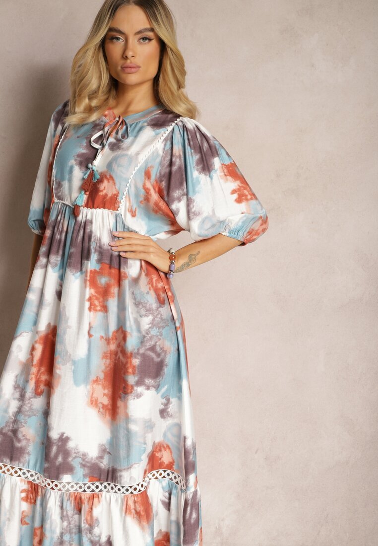lily rose Rochie Bej Stil Boho cu mânecă scurtă cu volane și mânecă 3/4 Valendra