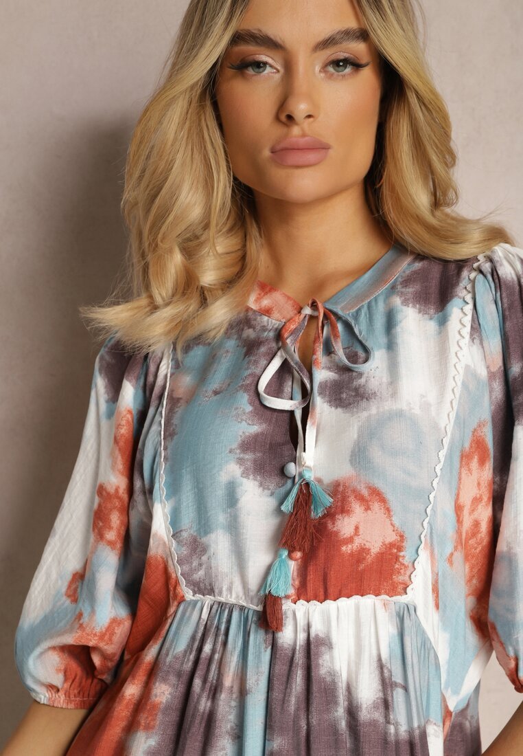lily rose Rochie Bej Stil Boho cu mânecă scurtă cu volane și mânecă 3/4 Valendra