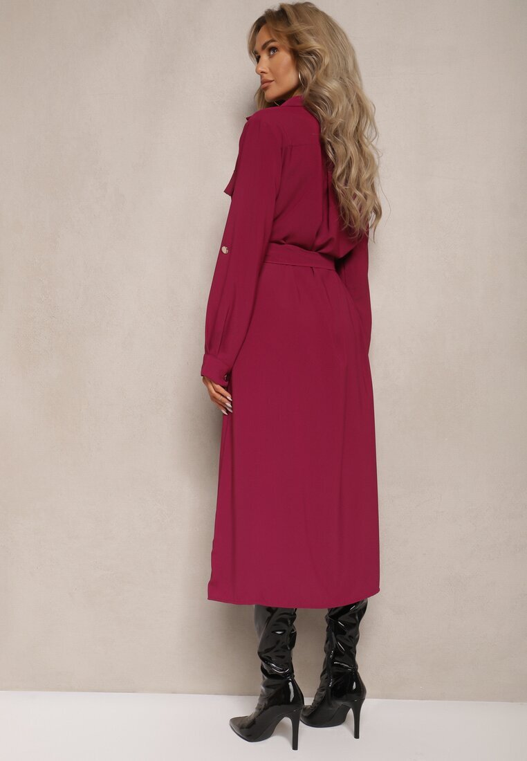 lily rose Rochie Bordeaux Evazată cu croială tip cămașă cu nasturi Legată în talie Kortiana