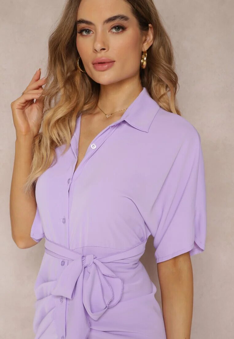 lily rose Rochie-cămășă Mov cu legare în față și drapaj Raimona