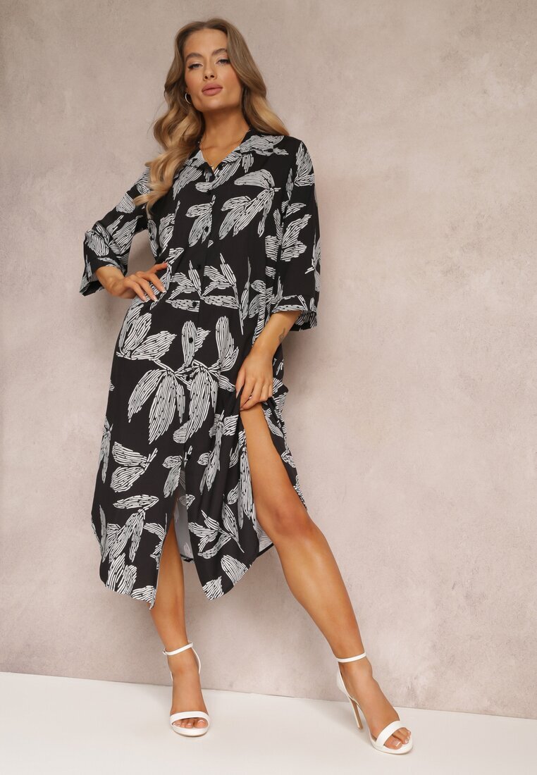 lily rose Rochie Cămașă Neagră cu Flori Siois