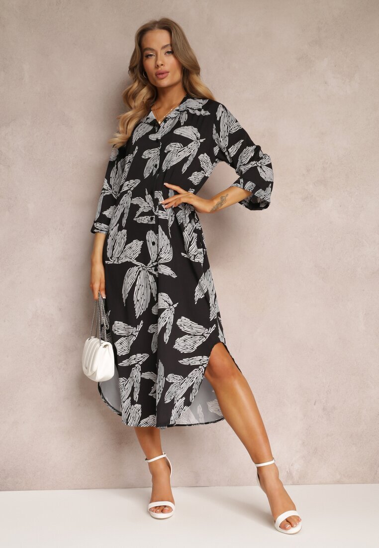 lily rose Rochie Cămașă Neagră cu Flori Siois