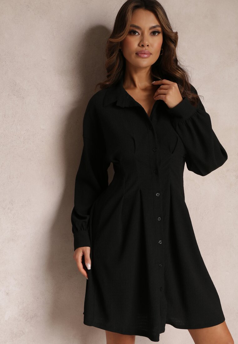 lily rose Rochie cămașă Neagră Mini cu pliuri la talie Vilette