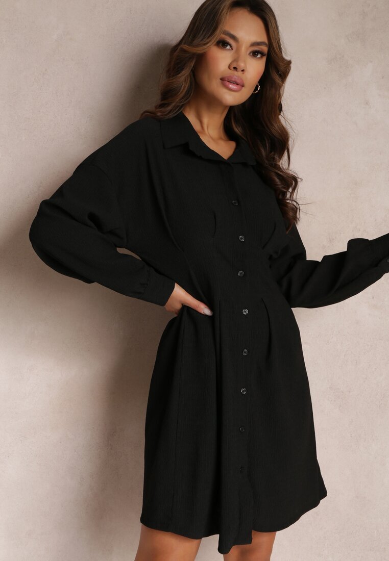 lily rose Rochie cămașă Neagră Mini cu pliuri la talie Vilette