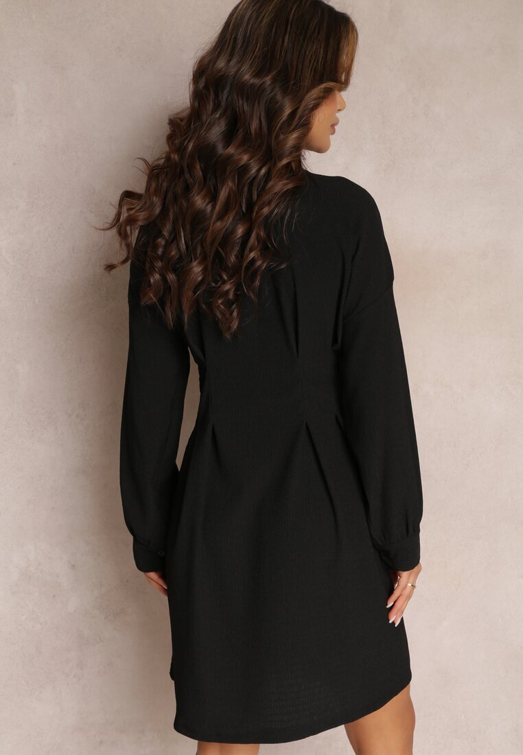 lily rose Rochie cămașă Neagră Mini cu pliuri la talie Vilette