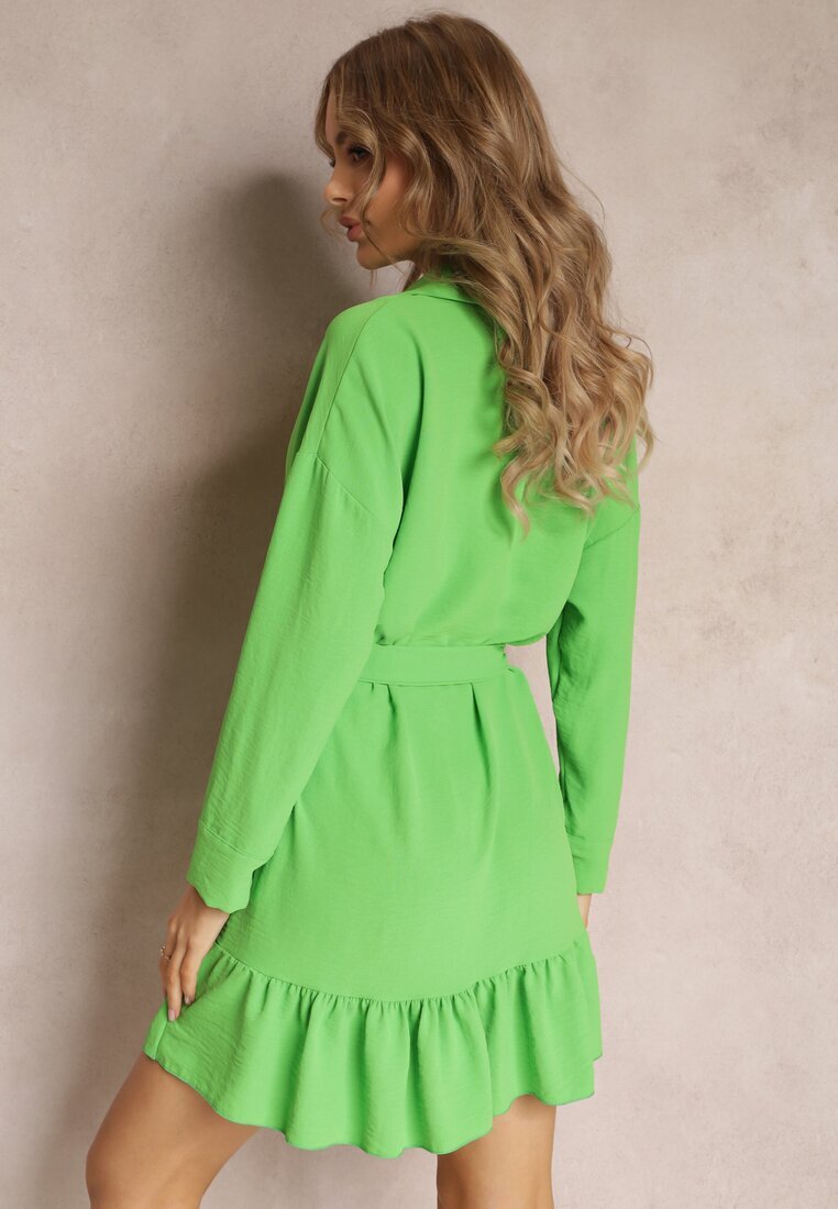 lily rose Rochie Cămașă Verde cu Volan și Curea Legată Neitra