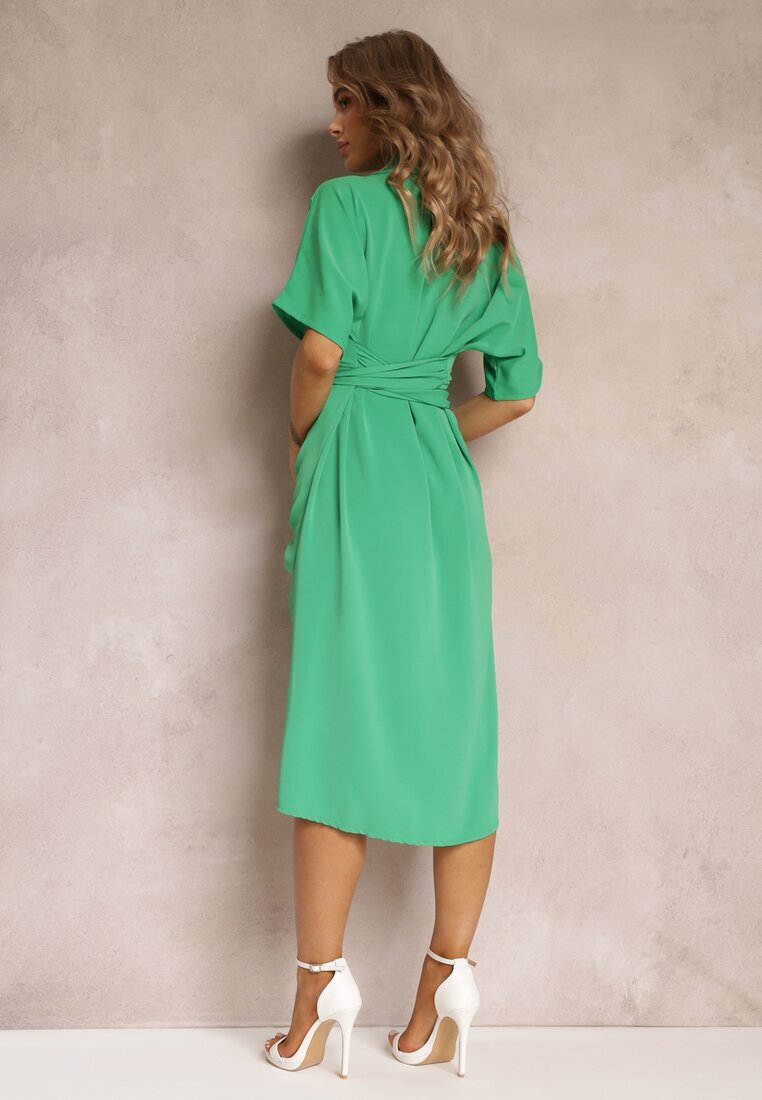 lily rose Rochie Cămașă Verde Legată în Față Cu Încrețituri Raimona