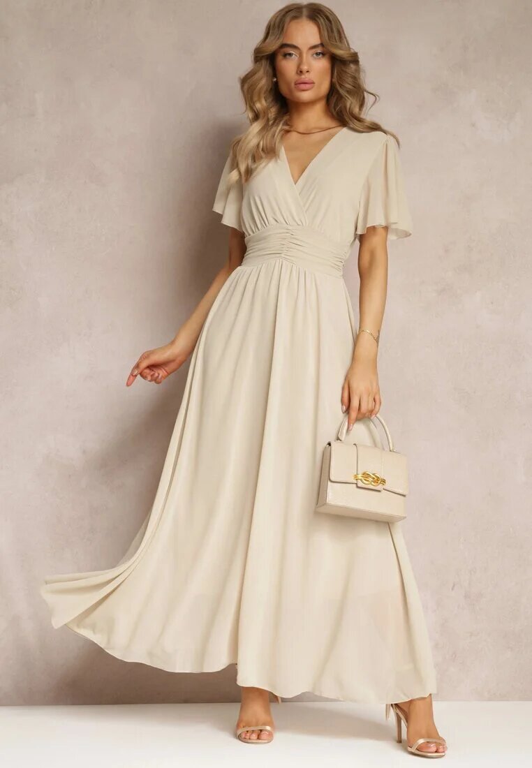 lily rose Rochie Cloche Bej cu Decolteu Petrecut Obillis